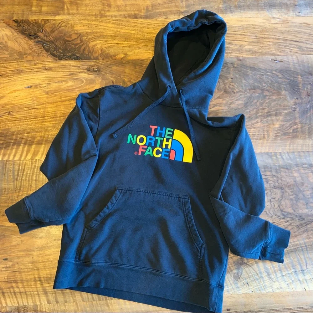 The North Face Half Dome Pullover Hoodie Sweatshirt Black Rainbow Graphic Logo